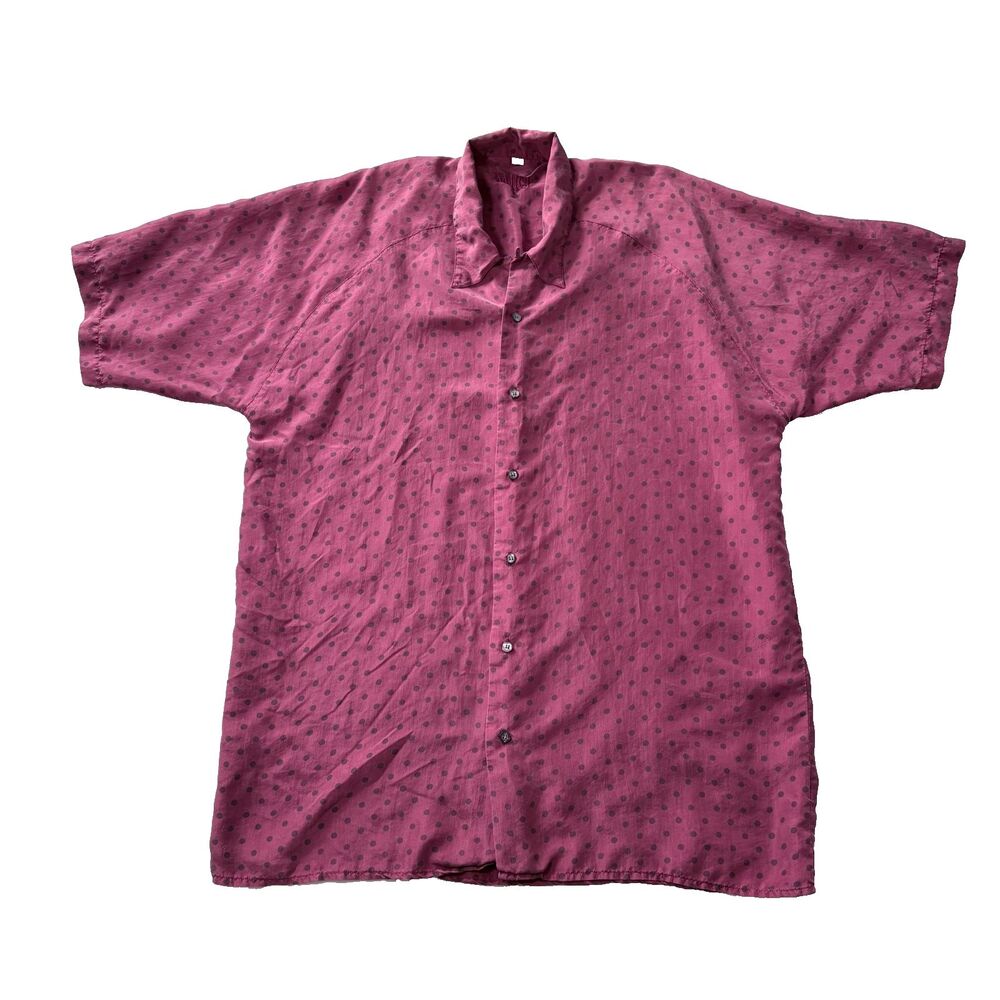 AMICI Button Up Shirt Polka Dot Short Sleeve 100% Silk Top Size 3X